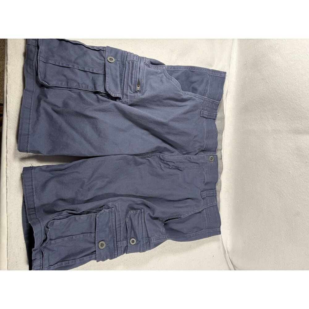 Iron Men's Blue Solid Cargo Shorts Canvas Cotton/Spandex Flat Front Pockets 38W